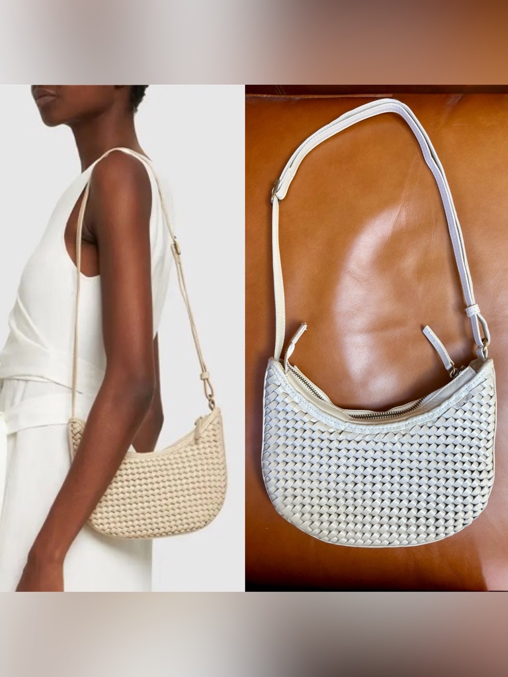Bembien Mini Sling Woven Shoulder Bag in Cream